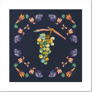 Green Grapes Mosaic Watercolor Posters and Art